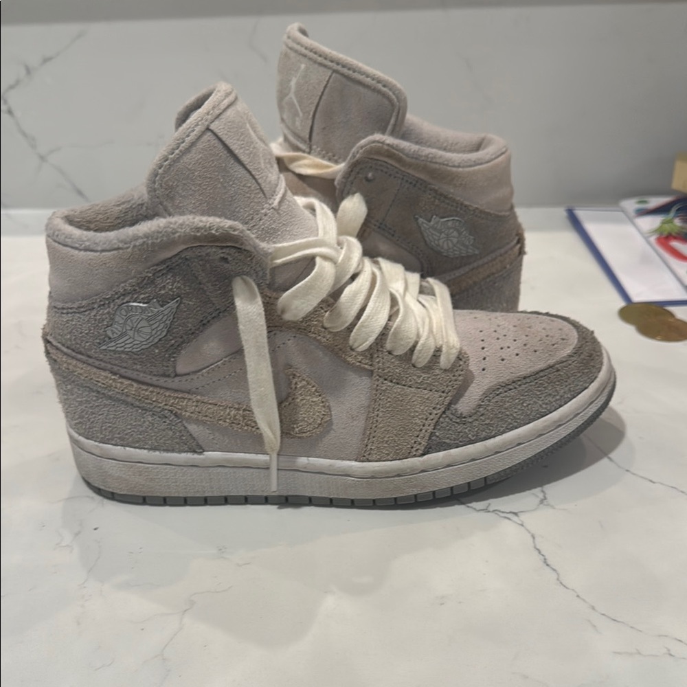 Jordan Cream and Gray High-Top Sneakers